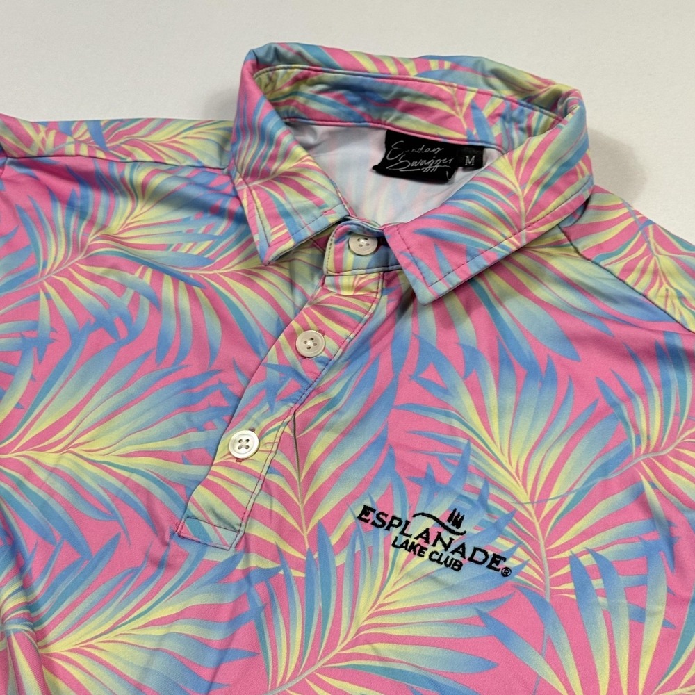 Sunday Swagger Polo Shirt Mens Medium Tropical Palm Golf Esplanade Lake Club